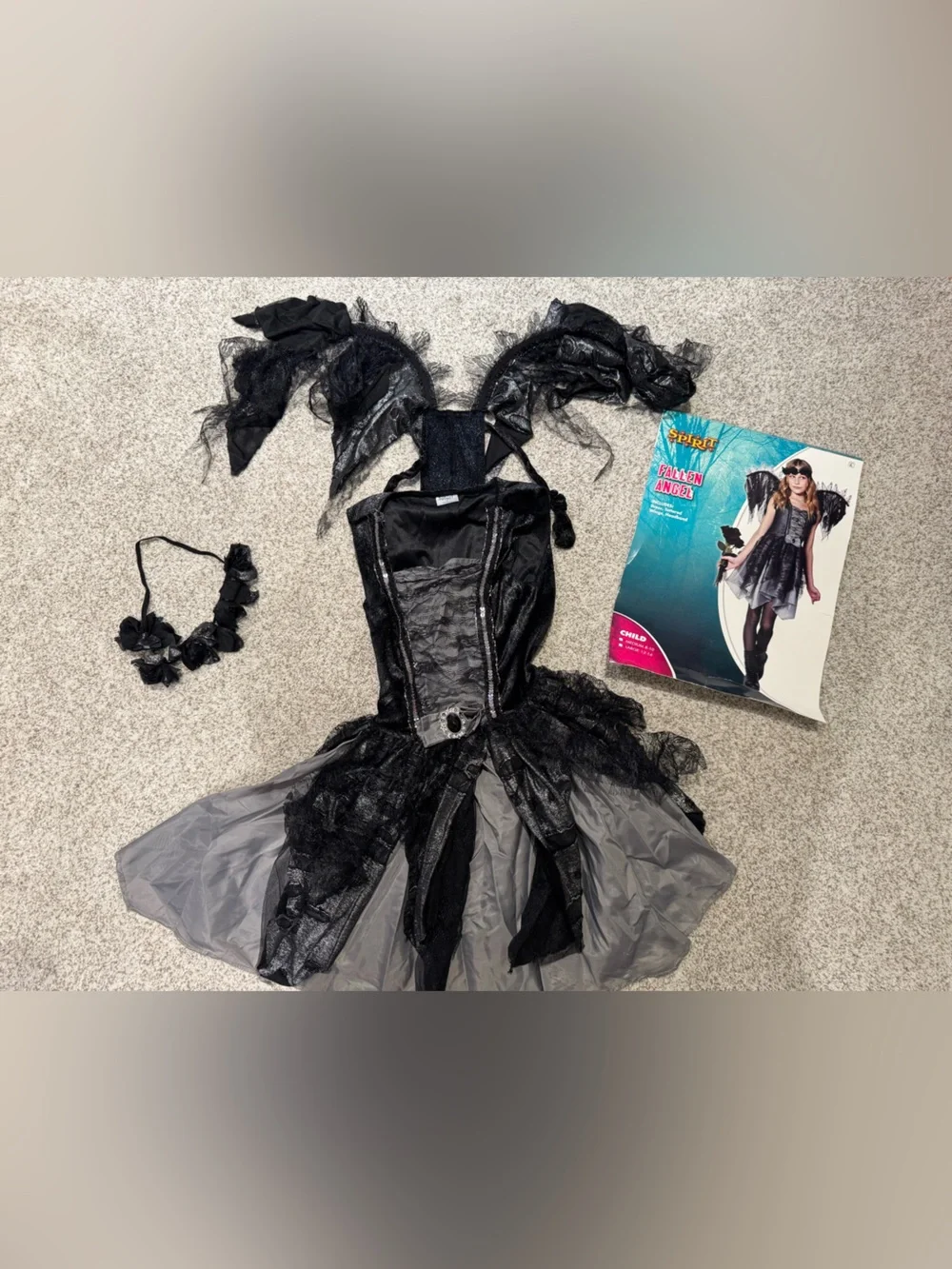 Spirit Halloween Fallen Angel Gothic Costume Dress Wings Headband Child